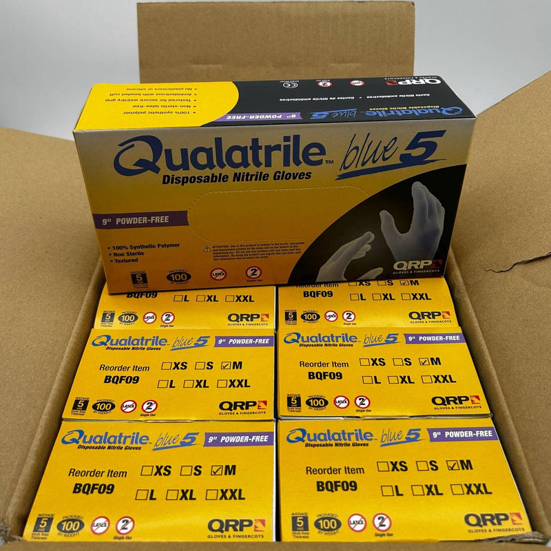 Qualatrile BQF09 Disposable Nitrile Gloves Medium Blue 9" Powder Free 1000/Case