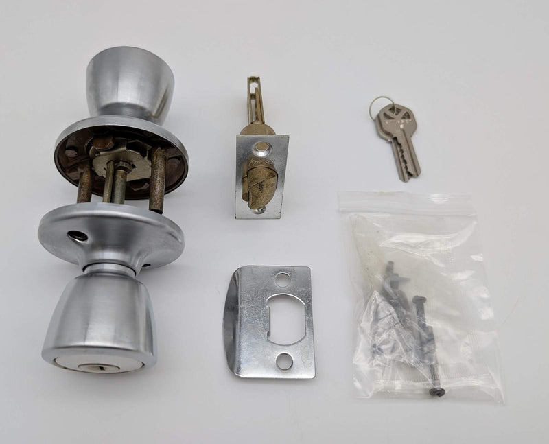 Kwikset Entry Door Knob Double Cylinder 2-3/8" Backset Bel Air Satin Chrome