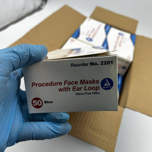 Dynarex 2201 Procedure Face Masks Blue Earloop Glass-Free Filter 600/Case 2