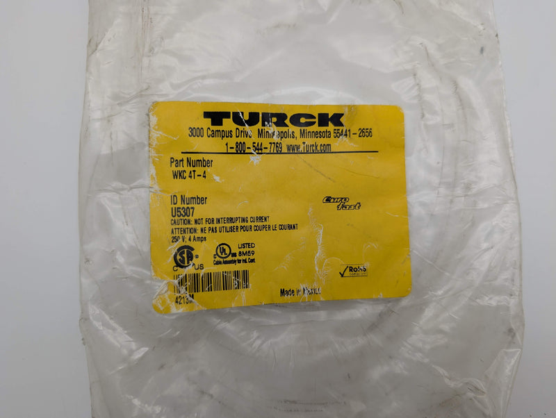 Turck WKC 4T-4 M12 Eurofast 4 Pin Right Angle Female Cable 4 Meter U5307
