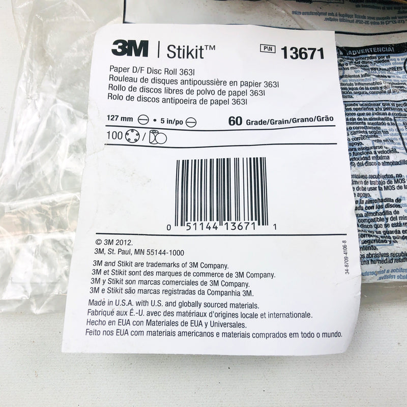 3M Stickit 363I 13671 Disc Roll PSA 5" 60 Grit Sandpaper Aluminum Oxide 100/RL