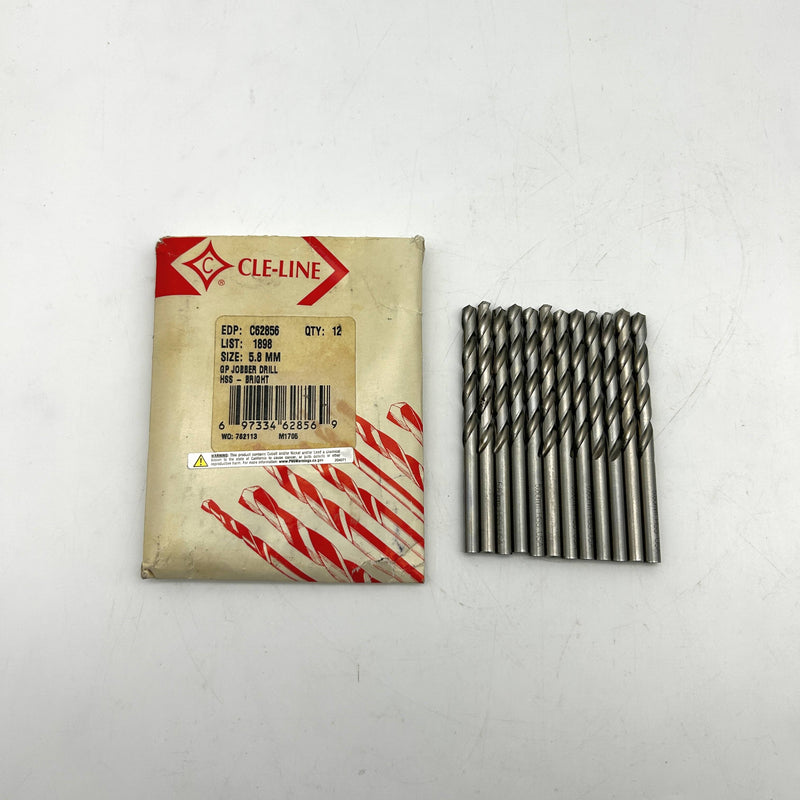 Cle-Line C62856 Jobber Drill Bit 5.8MM 1898 General Purpose HSS Bright Lot of 12