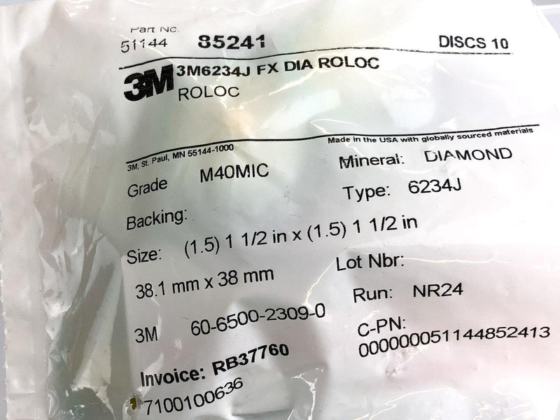 3M Roloc Flexible Diamond Disc 6234J M40 TR Yellow 1-1/2" in Die R150S 10pk 4