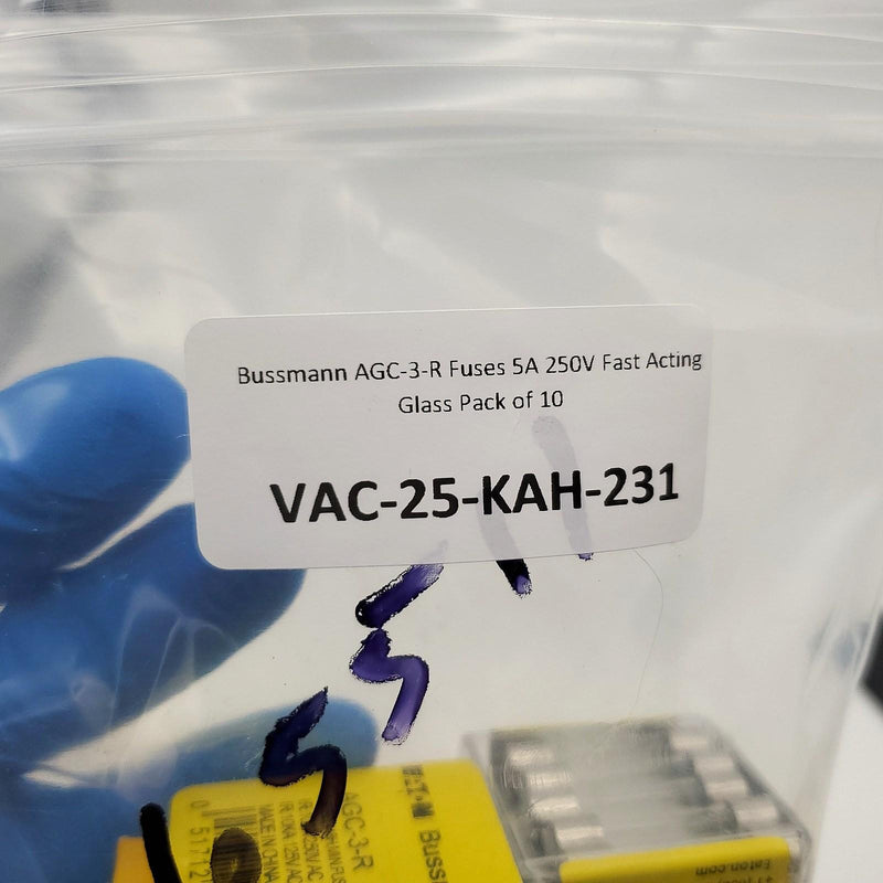 Bussmann AGC-3-R Fuses 5A 250V Fast Acting Glass Pack of 10 3