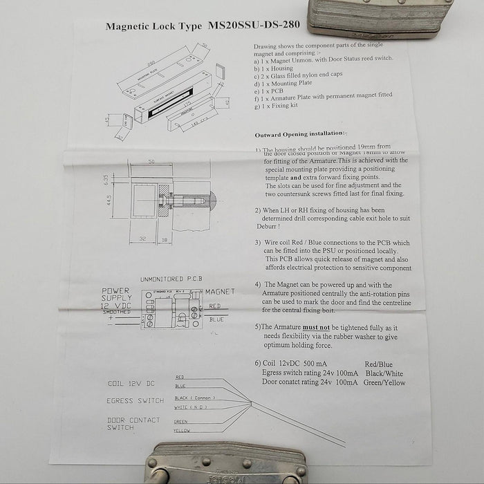 Magnetic Solutions Electro Magnetic Door Lock MS20SSU-DS 280 12/24 VDC NOS 8