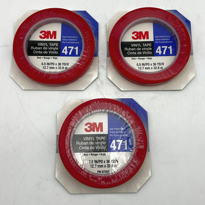 3M 471 Marking Tape Red Vinyl Red 1/2in X 36yds 5.2mil SS PN 07207 Lot of 3 1