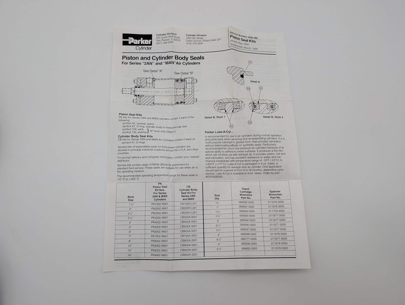 Parker PK9202AN01 12" Piston Seal Kit for 2AN / MAN Series Hydraulic Cylinders
