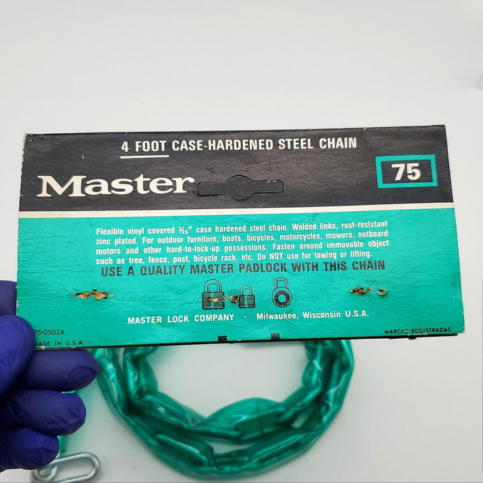 Master No 75 Steel Chain 4 Feet Long Green Vinyl Cover Case-Hardened USA Made 3