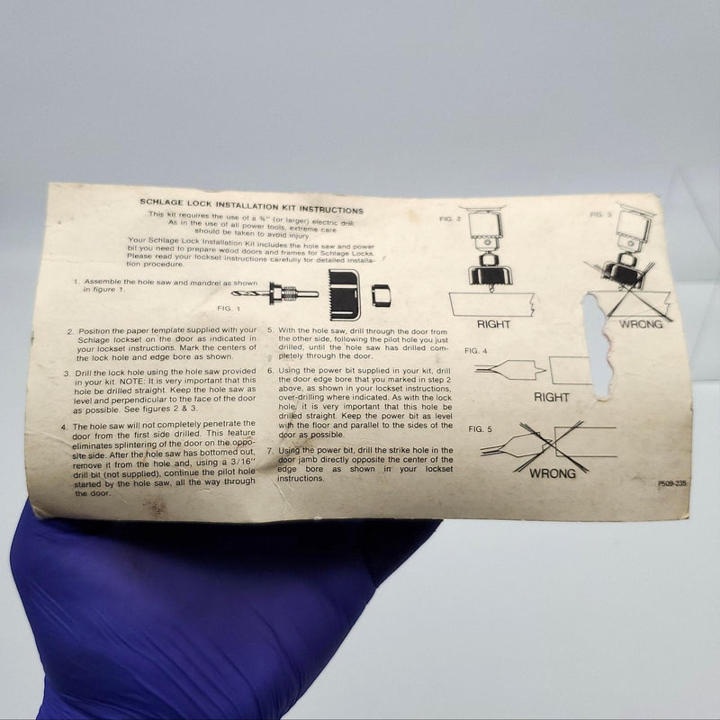Schlage 40-125 Door Knob Install Kit A/F Series 3/16" Pilot 7/8" Bore 2-1/8 Hole 2