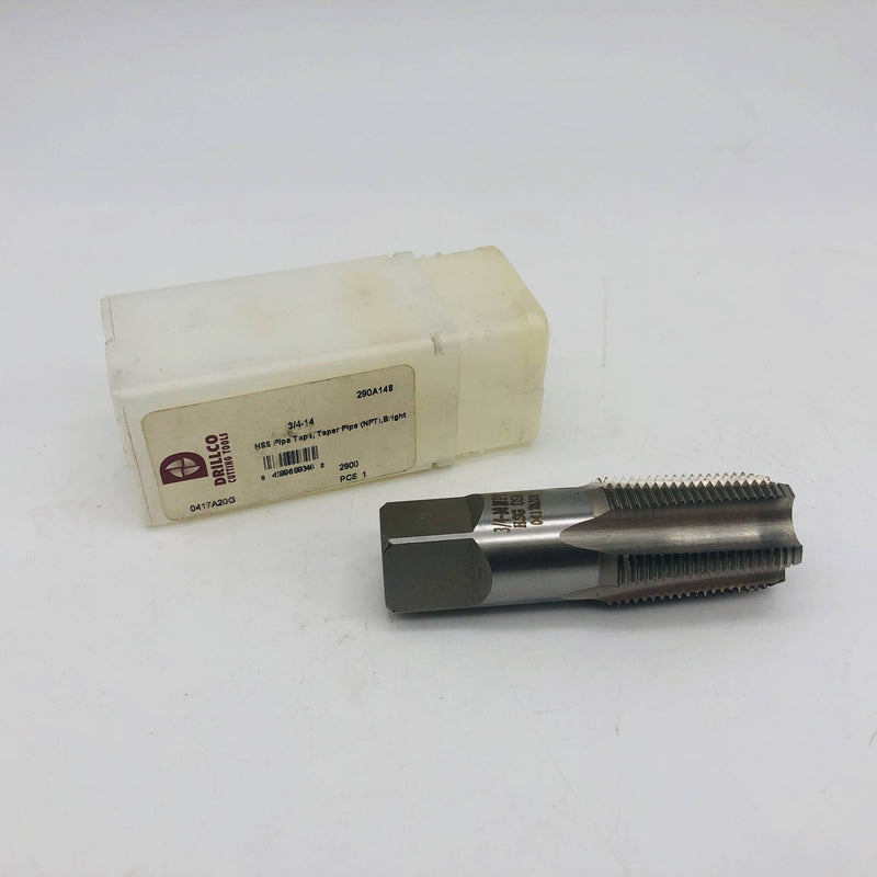 Drillco 290A148 Pipe Tap 2900 3/4-14 Taper Pipe NPT HSS Bright Finish 11