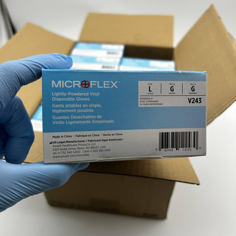 Microflex V243 Disposable Glove Large Lightly Powdered Vinyl 4 Mil Clear 1000/Ca 4