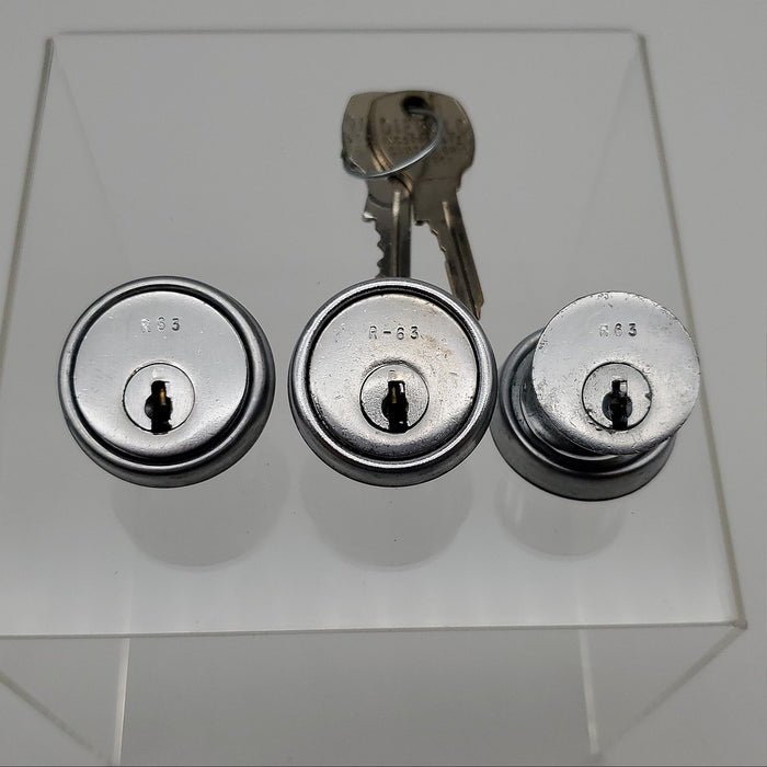 3x CompX Diebold C8160 Undercounter Locks Keyed Alike R63 & 2 Keys Satin Chrome 1