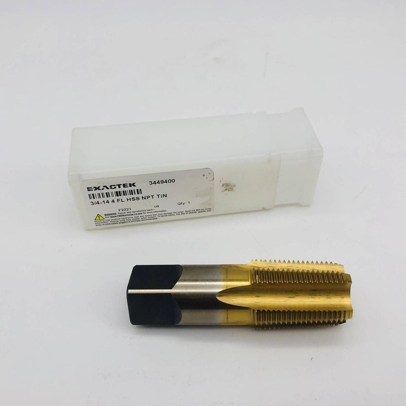 Exactek 3449400 Tap Tapper Pipe 3/4-14 4 Flute HSS NPT TiN Finish 8