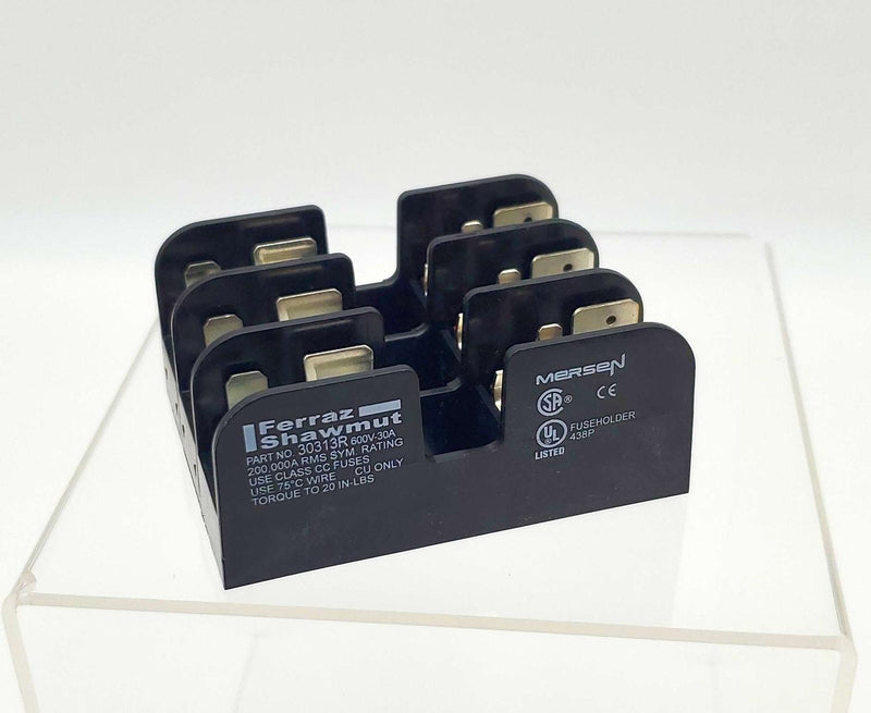 Mersen 30313R Fuse Block 30A 600V 3-Pole for Midget Fuses w/ Reinforced Clips 1