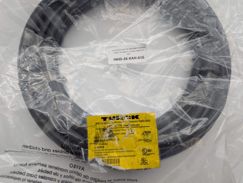 Turck GSDA GKDA 40-5M/S4000 Powerfast Cable 4 Pin Male to Female 5 Meter 35 AMP