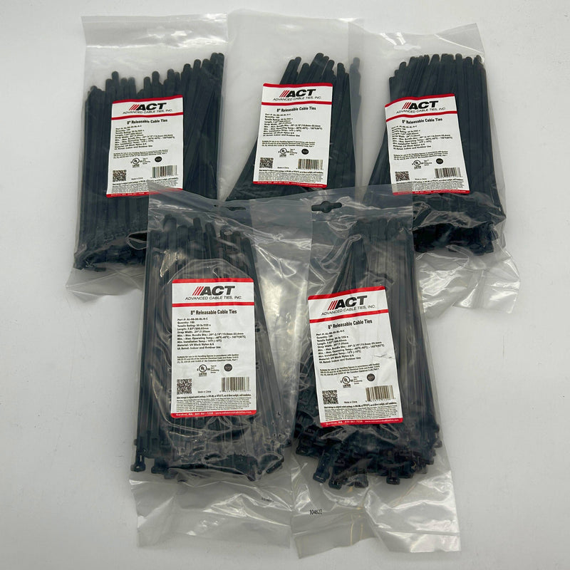 ACT AL-08-50-RL-0-C Cable Ties Releasable Black 8inch 50lb 500pk (.08/pc)
