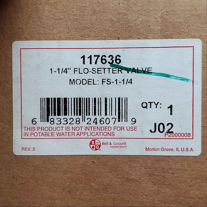 Bell & Gossett FS-1-1/4 Flo Setter Valve 1-1/4" GPM Dial 0.88 to 22.01 P/T Ports 7