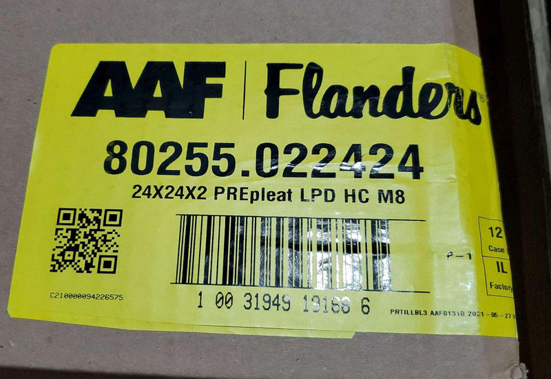 AAF Flanders 24x24x2 PREpleat Air Filters LPD Merv 8 80255.022424 Pack of 12 4