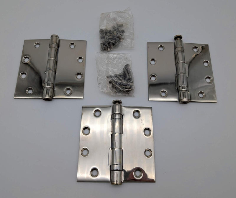 3x Hager BB1191 4.5" x 4.5" Door Hinges Ball Bearing Polished Chrome Remove Pin