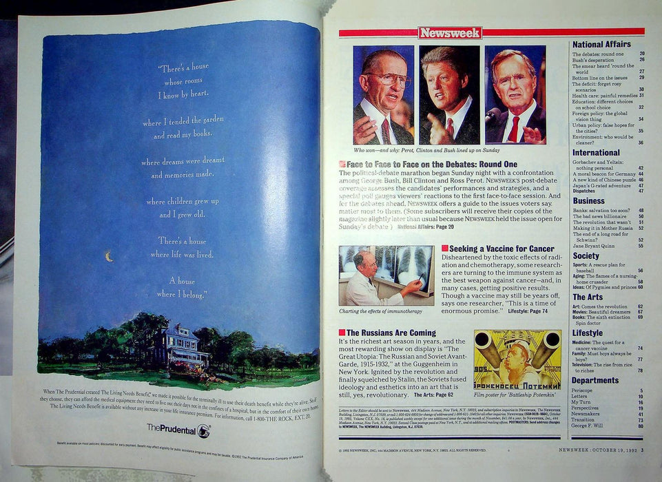 Newsweek Magazine October 19 1992 Bill Clinton vs Bush President Cure for Cancer 3