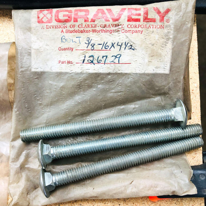 Gravely 126729 Bolt 3/8-16x4-1/2 Round Head Square Neck OEM NOS Replcd 21052600 2