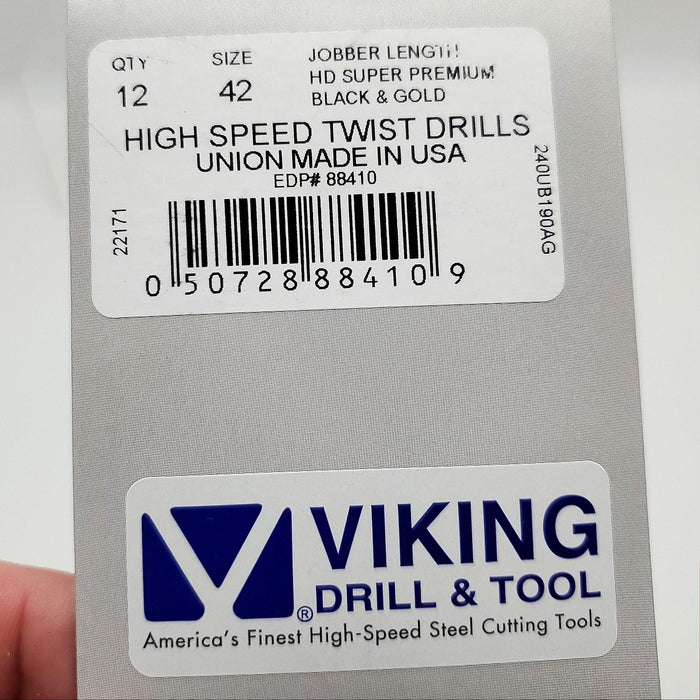 12x Viking Size 42 Drill Bits #88410 135 Deg Split Point HSS Jobber Length 2.25" 3