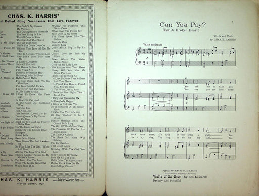 1915 Can You Pay Vintage Sheet Music Large Chas K Harris For A Broken Heart 2