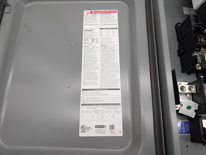 Square D H364NAWK Fusible Safety Switch 200A 600V 3P 150HP 16.5" x 11" x 8.8" 8