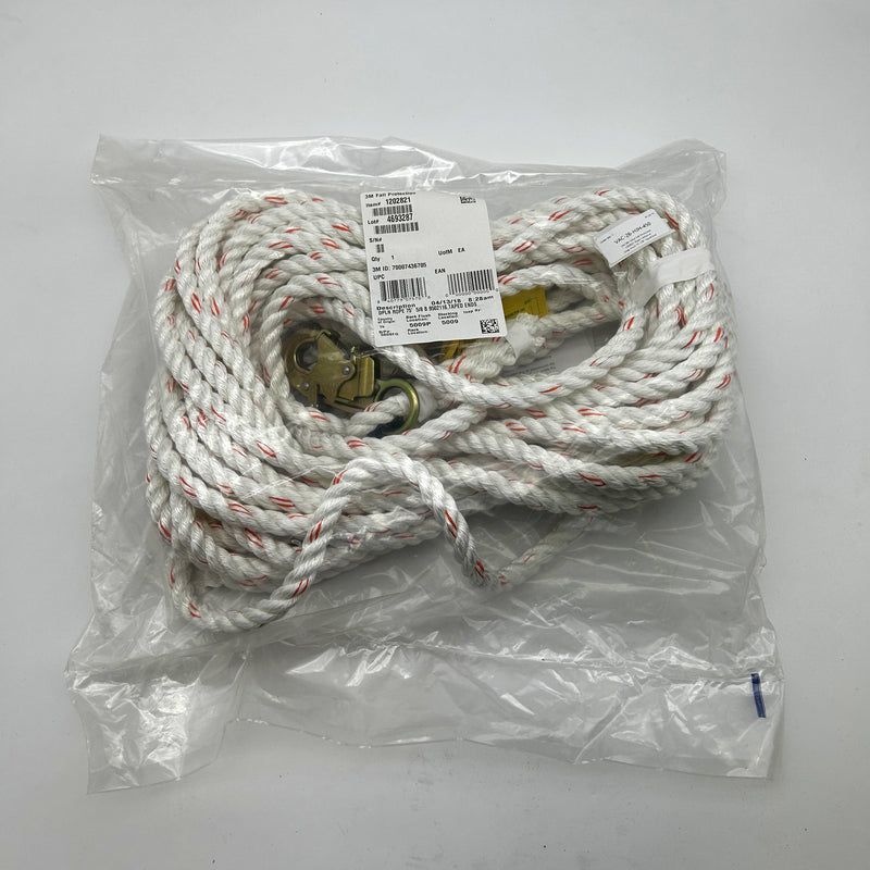 3M DBI-SALA Fall Protection 1202821 Rope Lifeline w Snap Hook 75' 5/8" Taped End