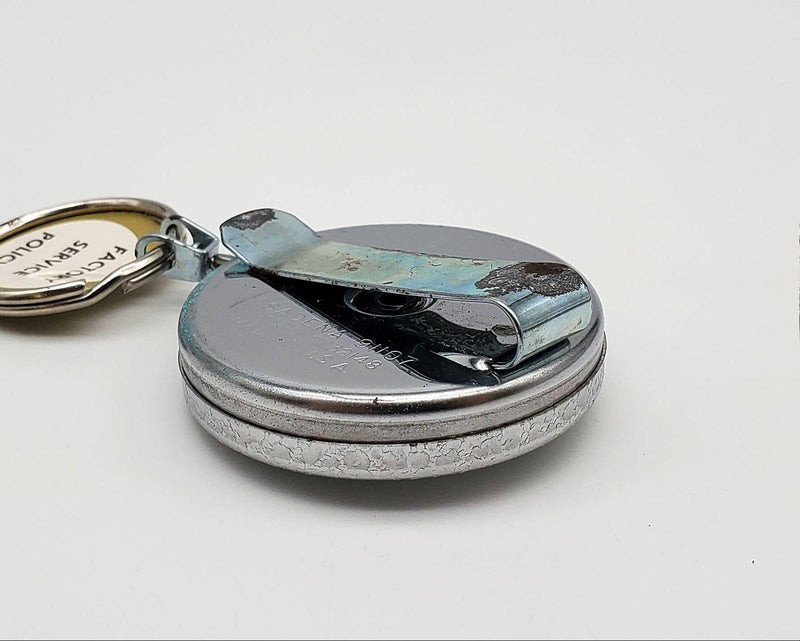 1960s Key-Bak Retractable Key Chain Leather Textured Metal USA Made NOS 4