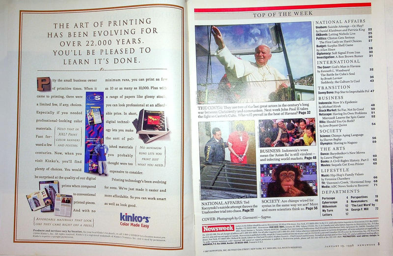 Newsweek Magazine January 19 1998 Pope John Paul II Cuba Fidel Castro Peace 3