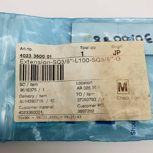 Atlas Copco 4023360001 Extension Tool Socket Wrench Sq 3/8in L100 Sq 3/8in G P 2