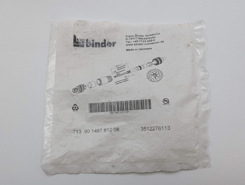 Binder 99-1487-812-08 M12-A Male Connector 8 Contacts IP67 Shieldable 11