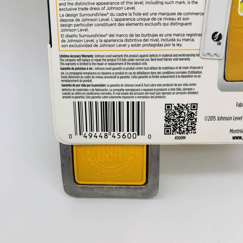 Johnson 4500M Torpedo Level Aluminum 9-in 3 Vial Magnetic Base Heavy Duty 4