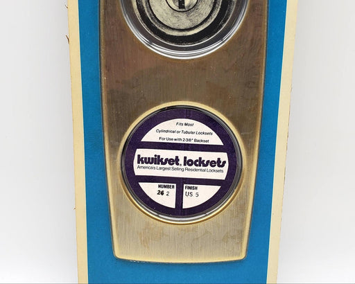 1960s Kwikset Escutcheon Satin Brass 8-3/8" Long Doorknob & Deadbolt Trim NOS 2