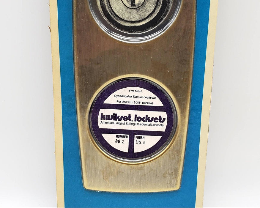 1960s Kwikset Escutcheon Satin Brass 8-3/8" Long Doorknob & Deadbolt Trim NOS 2