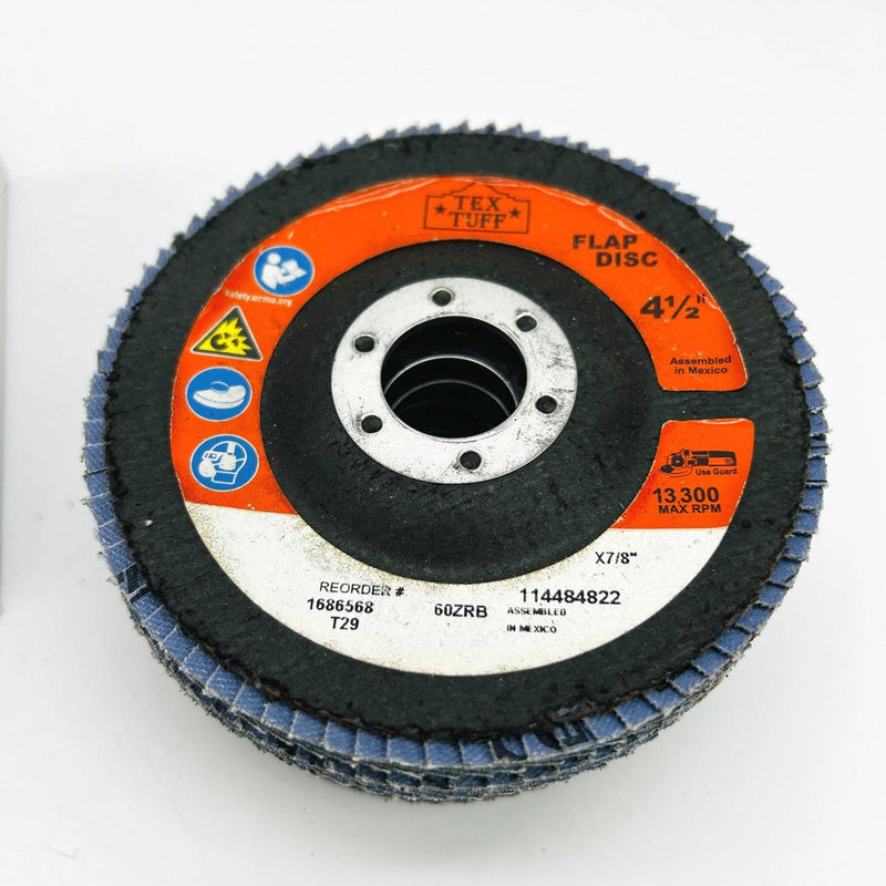 Tex Tuff 96043 Flap Disc 4-1/2in x 7/8in AH T29 60ZRB Angle Grinding Pk of 6 5