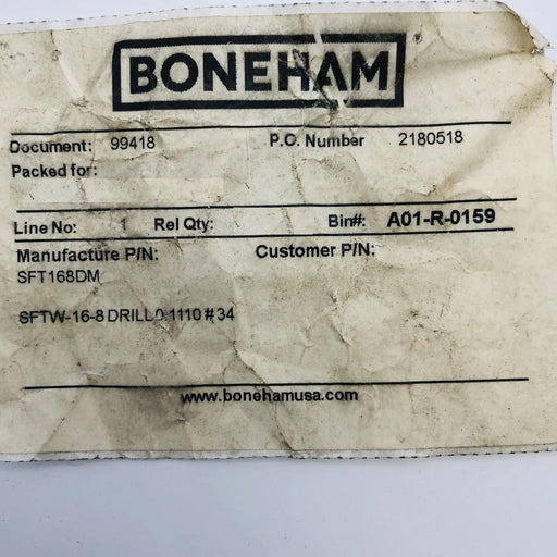 Boneham SFT168DM Drill Bushing Type SF Slip Fixed No. 34 Inside Dia 1/4" Body OD 2
