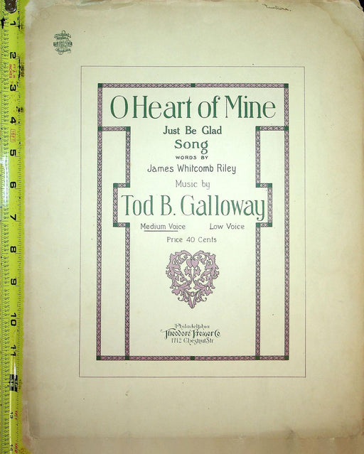 1910 O Heart Of Mine Vintage Sheet Music Large James Whitcomb Riley Galloway 2