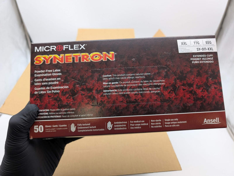 Microflex Synetron Powder Free Latex Exam Gloves XXL Extended Cuff Case of 500 2