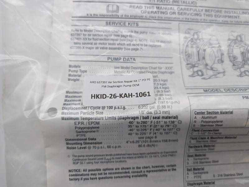 ARO 637397 Air Section Repair Kit 1" PD PE PM Diaphragm Pump OEM