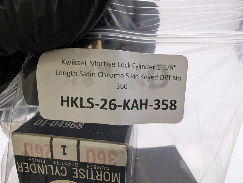 Kwikset Mortise Lock Cylinder 1-1/8" Length Satin Chrome 5 Pin Keyed Diff No 360 5