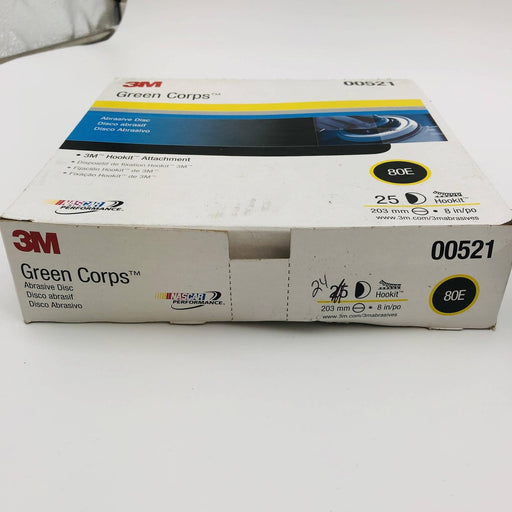 3M 00521 Abrasive Sanding Disc Green Corps 8in Hookit 80E Medium Pack of 24 2