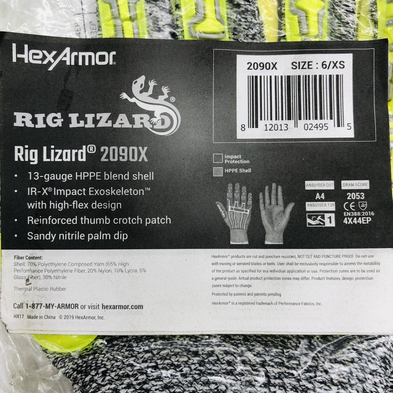 HexArmor 2090X-XS Work Glove Size XS/ 6 Rig Lizard Thin Lizzie A4 2 Pairs 2
