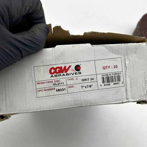 CGW Abrasives 48031 Resin Fiber Disc ML2111 7" x 7/8" Type C 24 Grit Pk of 25 2