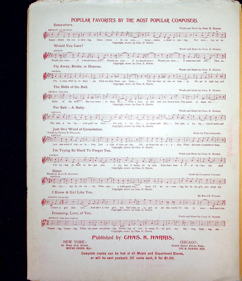 1909 Nobody Knowes Nobody Cares Vintage Sheet Music Large Chas K Harris Lyric 3