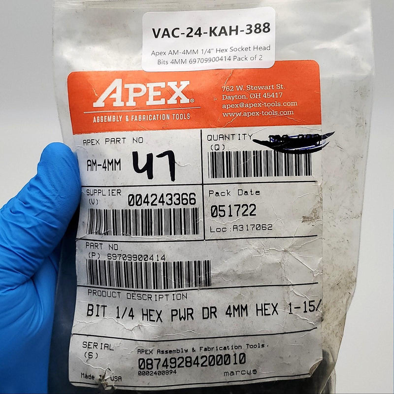 Apex AM-4MM 1/4" Hex Socket Head Bits 4MM 69709900414 Pack of 2 4