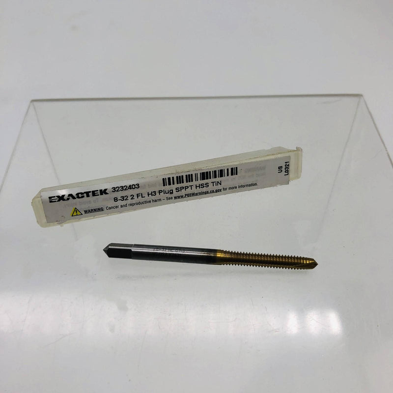 Exactek 3232403 Tap Plug Gun 8-32 2 Flute H3 SPPT HSS TiN Finish Spiral Point 9