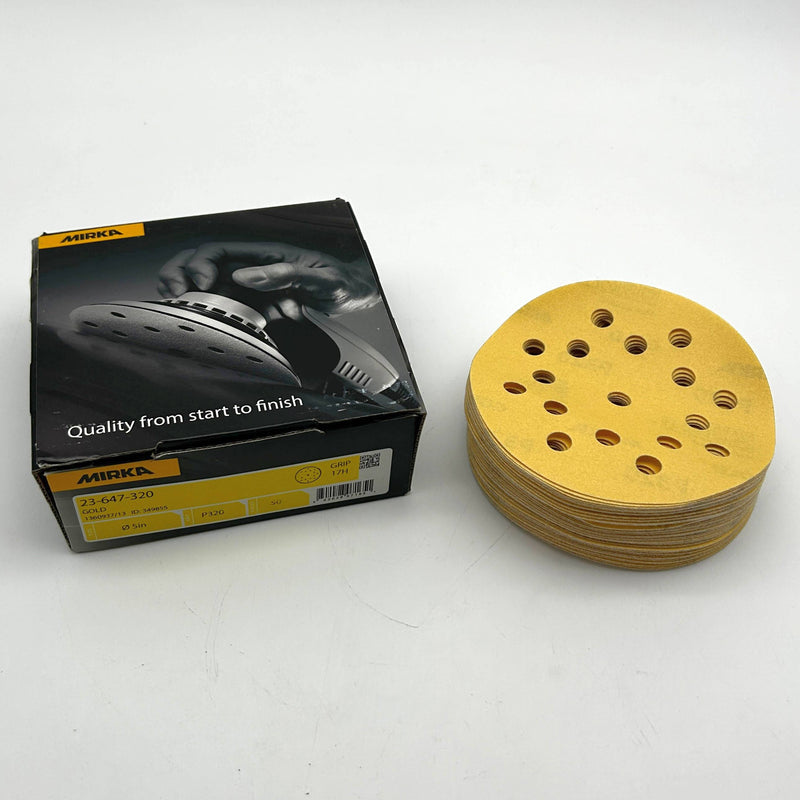 Mirka Gold 23-647-320 Sanding Disc 5" Grip Back Hook Loop 17 Hole 320 Grit 50/PK