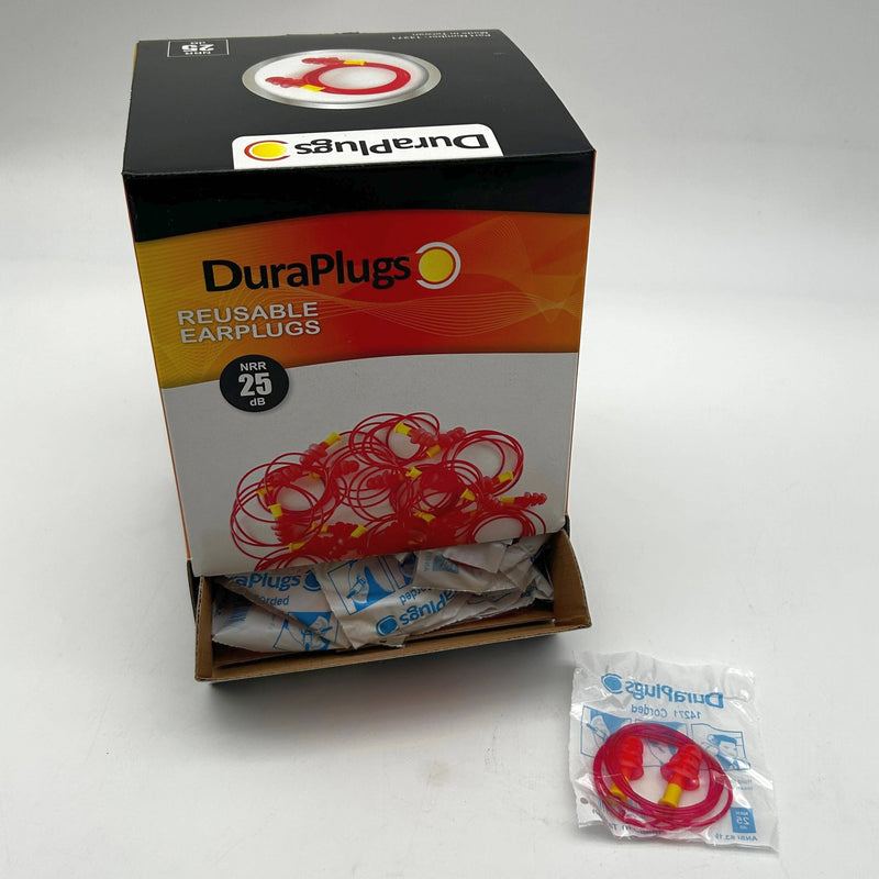 DuraPlugs 14271 Ear Plug Corded Disposable Reusable Orange NRR 25 DB 100/Bx
